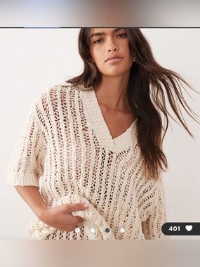 ARRANGE crochet collared top in ivory - part of a set Size-L